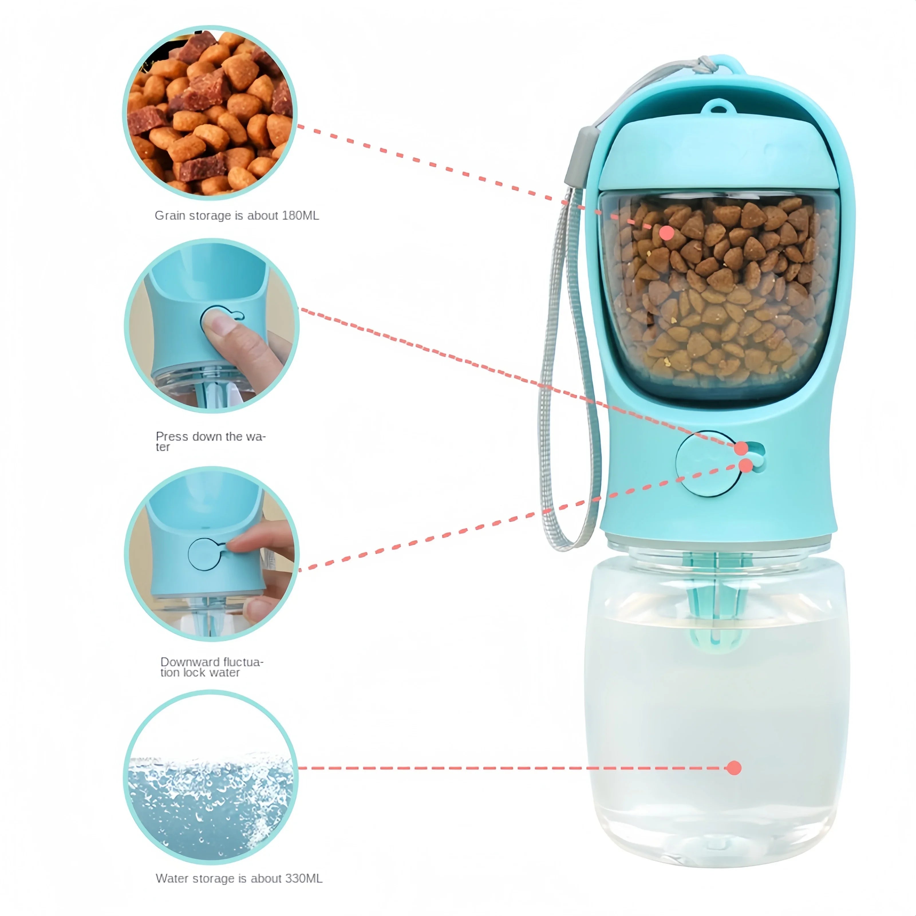 Travel Pet Water Cup Bottle with Food Dispenser